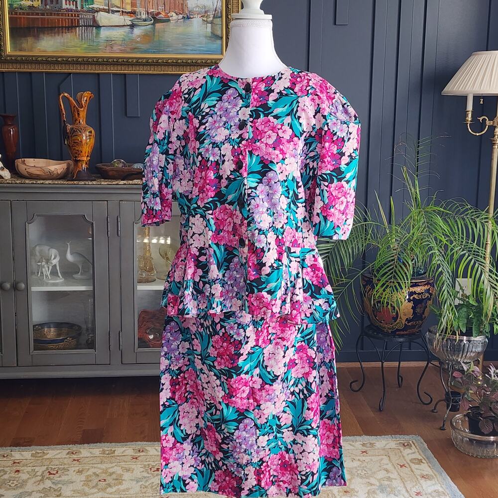 Vintage Lady Carol Floral Skirt Suit Sz 20-1/2 Church Work School Cottagecore - Picture 3 of 9